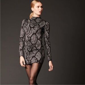 John & Jenn "Cobra Shimmer"  Knit Dress. high Neck Long Sleeves Sz Lg